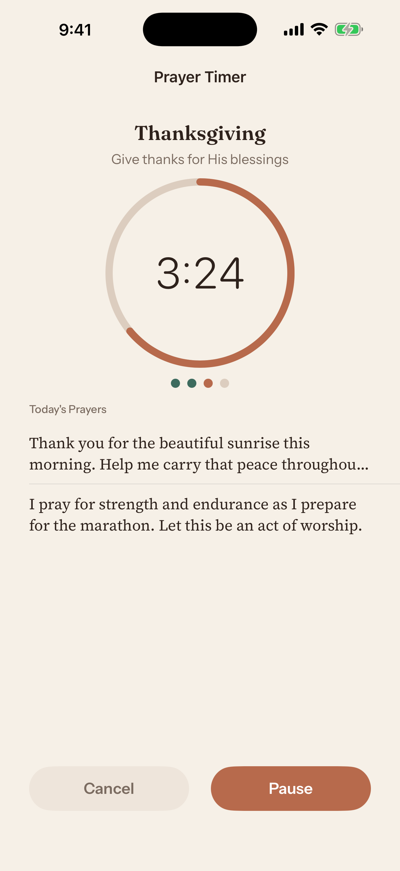 Prayer timer at three minutes twenty-four seconds, Thanksgiving theme