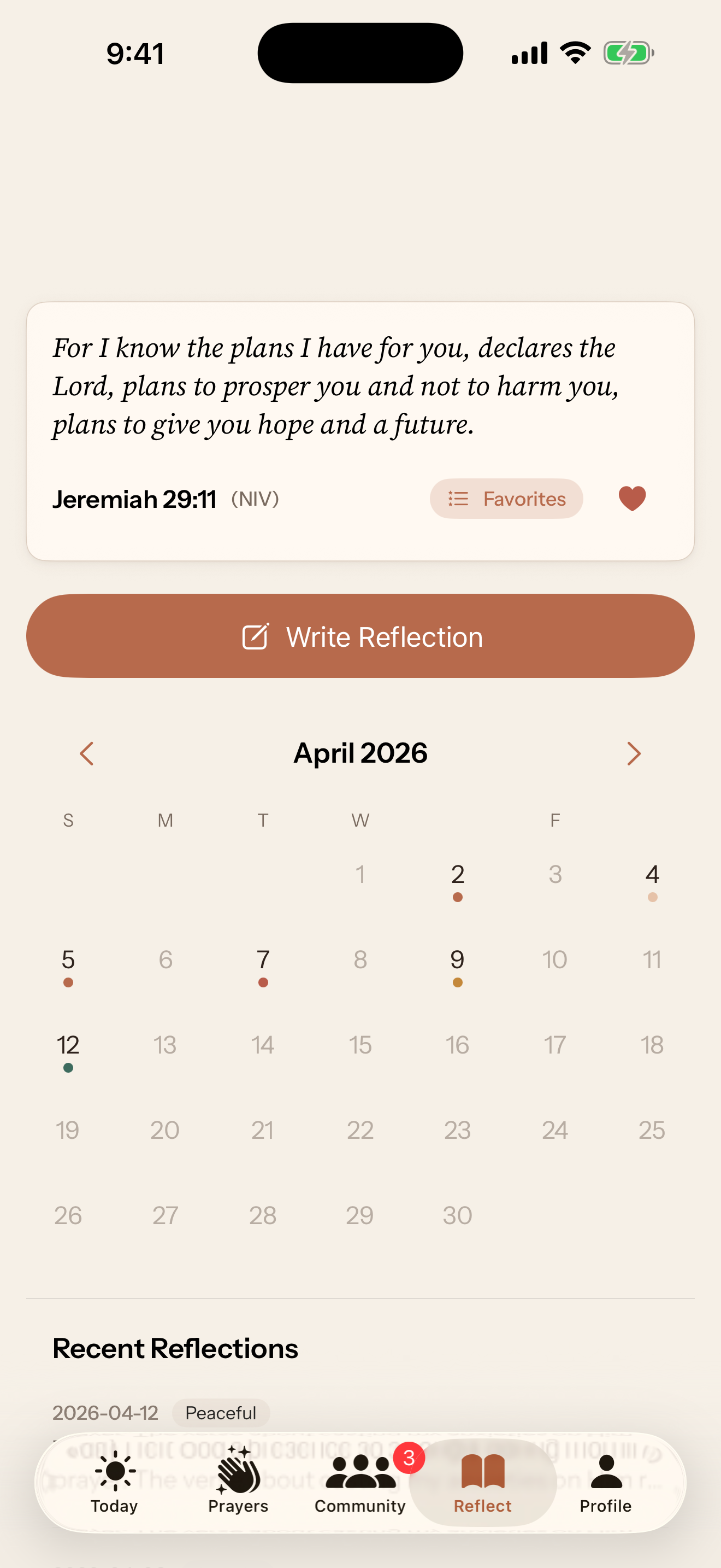 Daily verse from Jeremiah and a reflection calendar